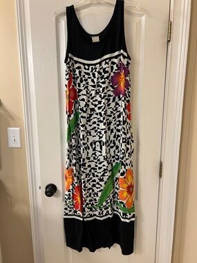 Amy Jess Black & White Floral Tank Maxi Dress with Bright Floral Accents